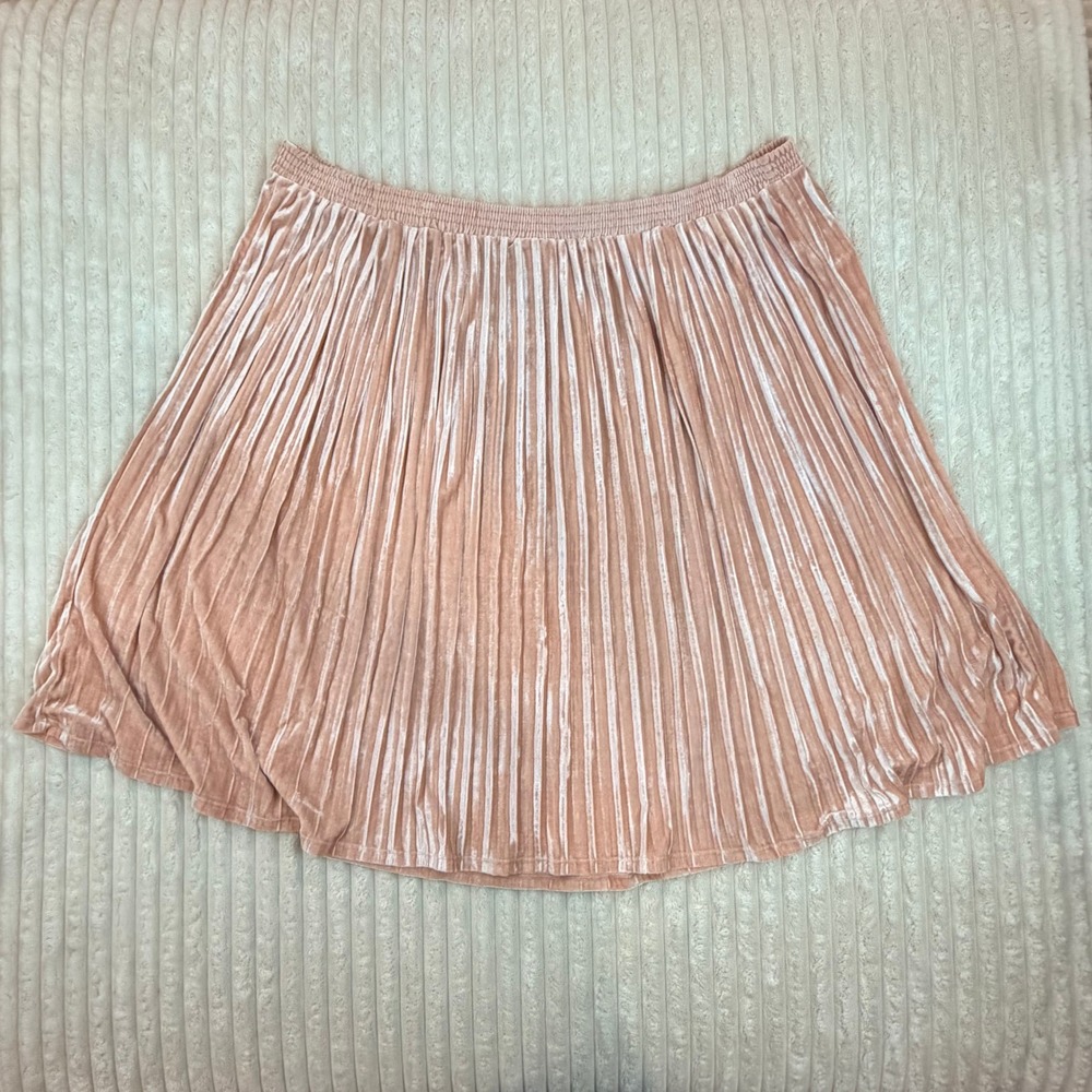 NWT AVA & VIV Pink Velvet Pleated Skirt Plus Size 3X Elastic Waist Midi - Picture 7 of 7